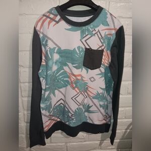 Hurley Hawaiian Graphic Sweater with Pocket - Black and Green Size Large